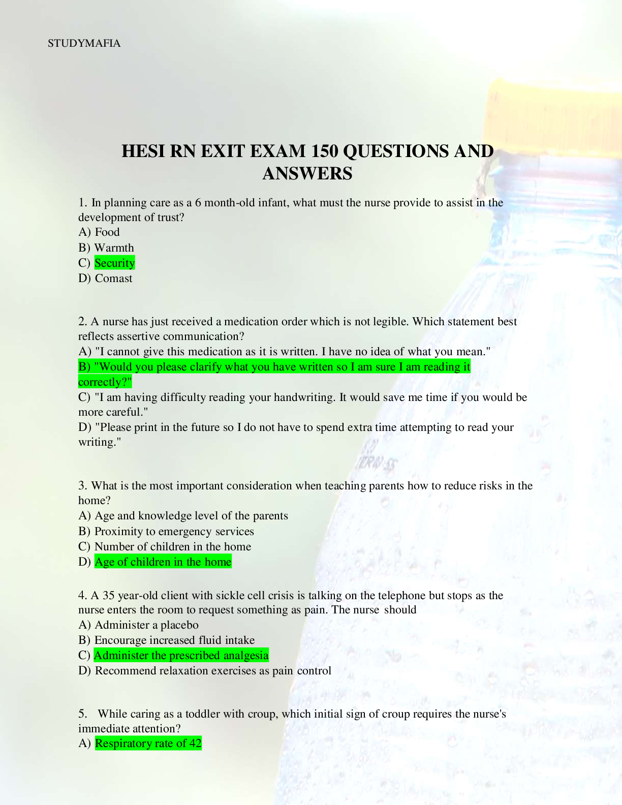 HESI RN EXIT EXAM 150 QUESTIONS AND ANSWERS Browsegrades